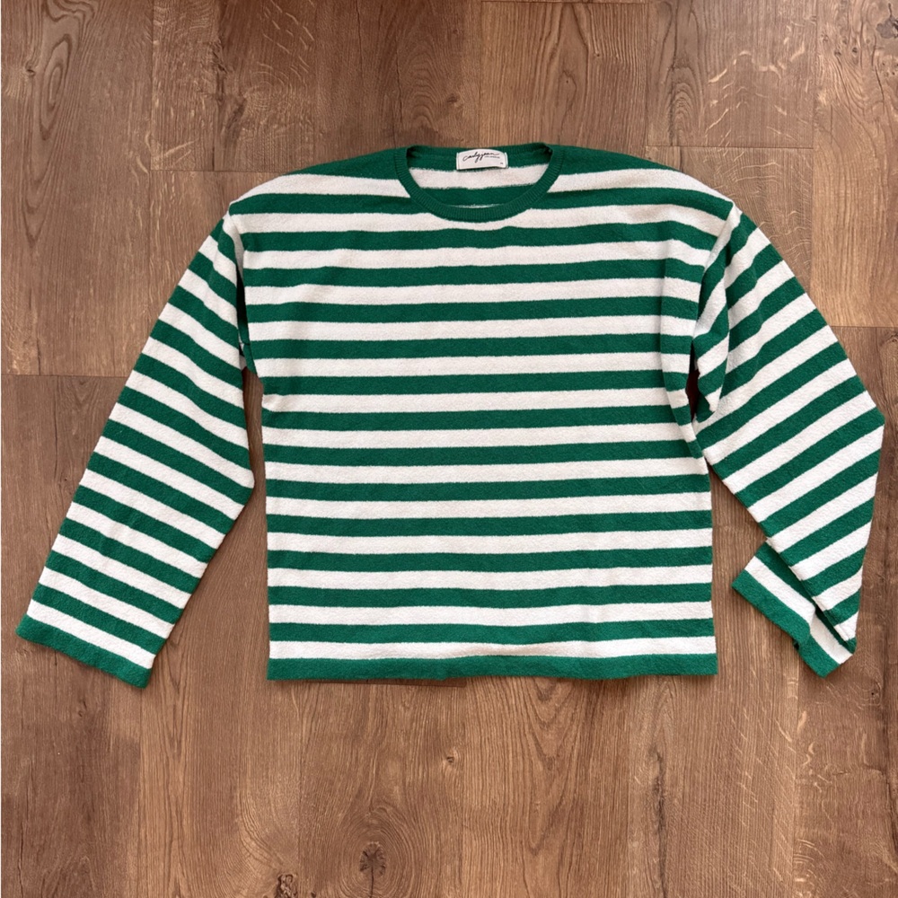 Carly Jean Los Angeles Green and White Striped Sweater
